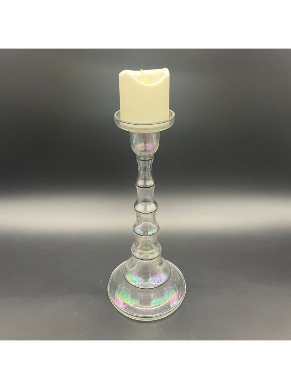 Iridescent Art Glass Candle Holder Hand Blown Rainbow Striped Home Decor